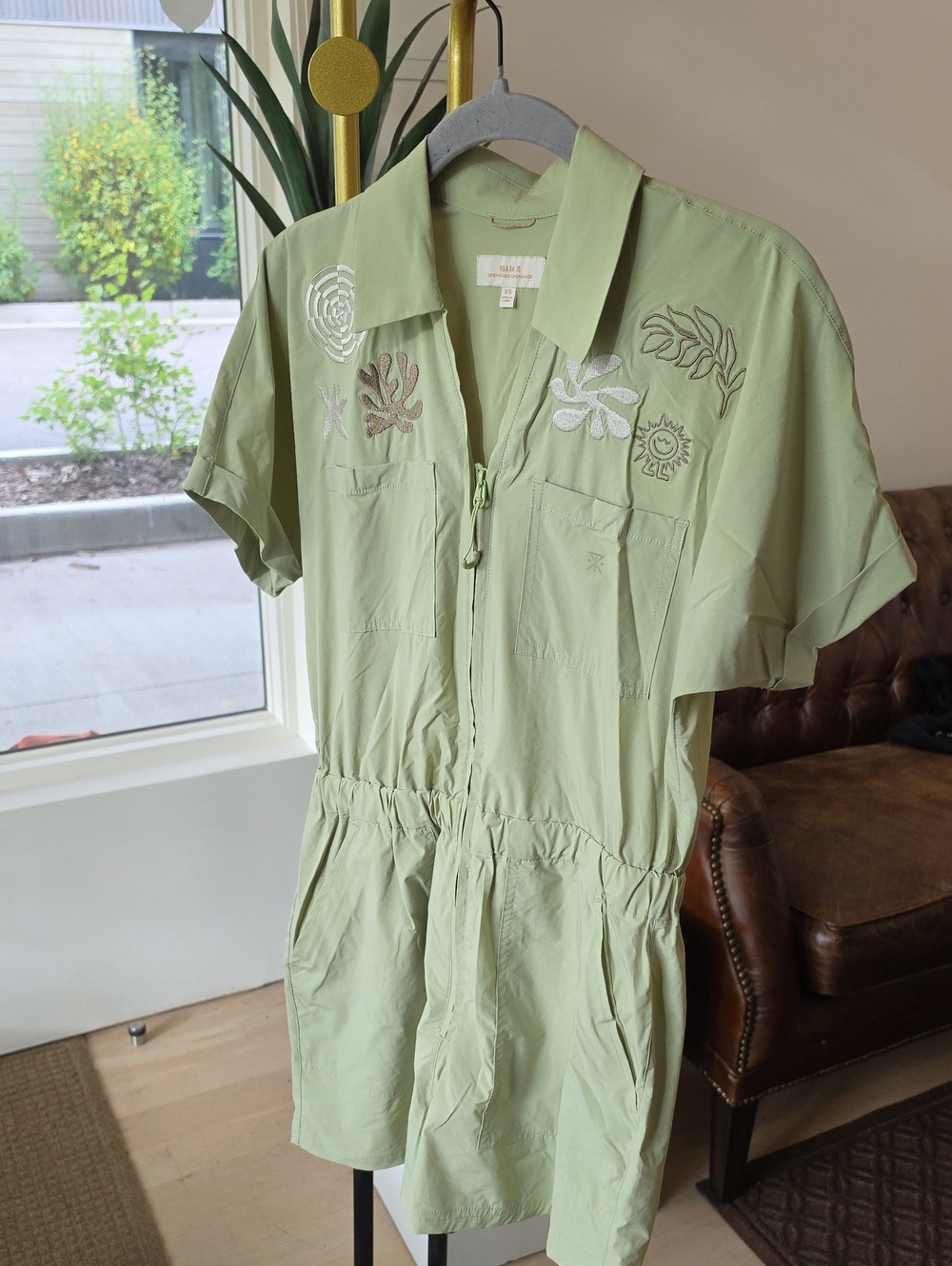 Roark Rapids Romper Embroidered Utility Romper Green XS